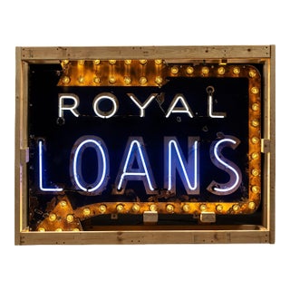 Vintage Royal Loans Single Sided Porcelain Neon Sign For Sale