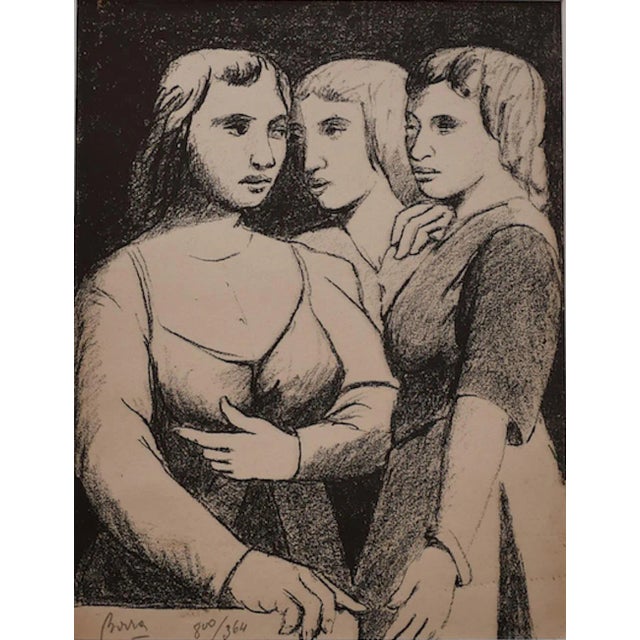 Three Twins - Original Lithograph by P. Borra - 1950s 1950s For Sale