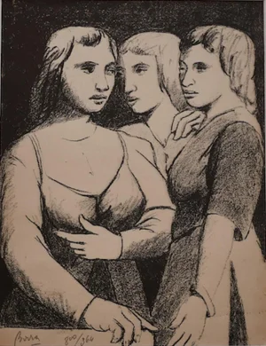 Three Twins - Original Lithograph by P. Borra - 1950s 1950s