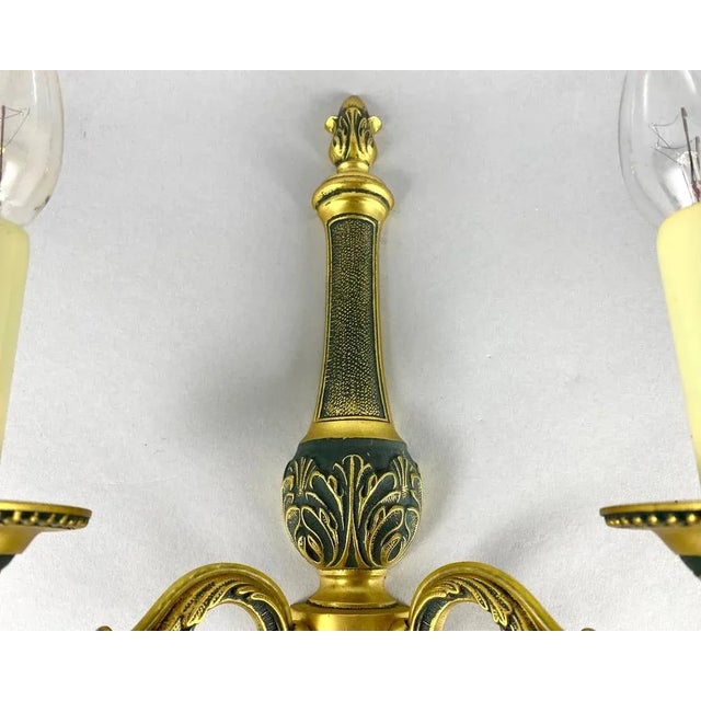 Traditional Vintage Double-Arm Wall Sconce in Gilt Brass and Enamel by Lumalux Paris For Sale - Image 3 of 11
