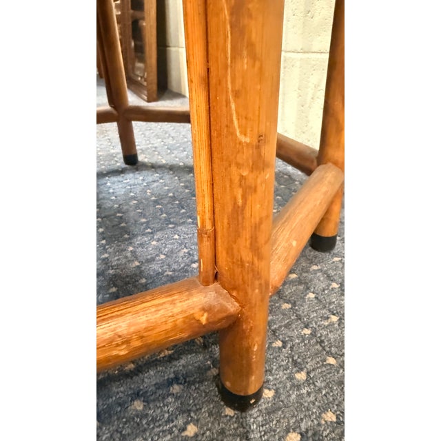 Vintage Chinoiserie Style Rattan Barrel Chair With Hand-Painted Lacquer Panel For Sale - Image 13 of 14