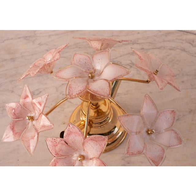Vintage Murano Ceiling Light Pink Flowers, 1970s For Sale - Image 9 of 9