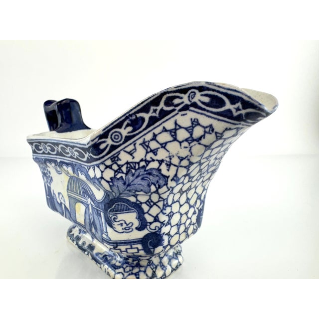 Antique Late 19th Century English Adams Blue and White Transferware Gravy Boat For Sale In Little Rock - Image 6 of 12