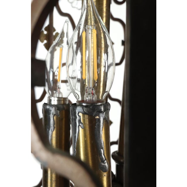 Mid 20th Century Grand Wrought Bronze Spanish Revival Pendant Light For Sale - Image 13 of 16