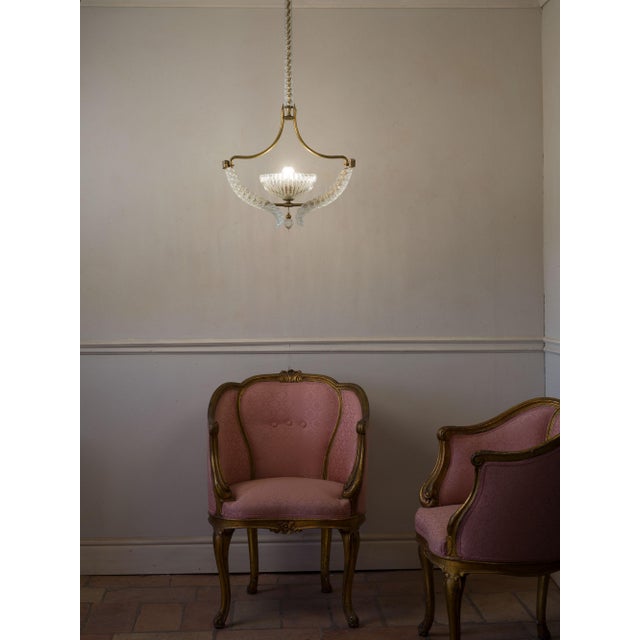 Vintage Italian Art Deco Brass Chandelier with Glass Leaves attributed to Ercole Barovier for Barovier&Toso, 1940s For Sale - Image 13 of 14