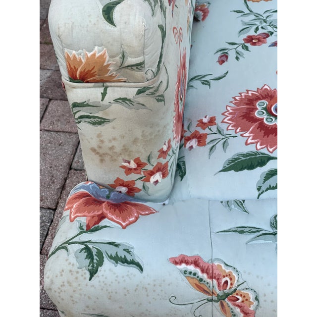 Mid 20 Th C Vintage Floral Chintz Loveseat Sofa Blue Orange For Sale - Image 10 of 14