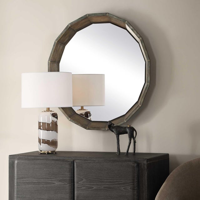 Rustic Neve Bronze Round Mirror For Sale - Image 3 of 5