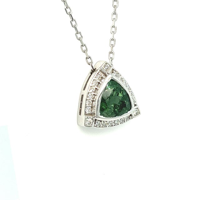 2010s Natural Tourmaline Diamond Pendant Necklace 17" 14k W Gold 2.49 TCW Certified For Sale - Image 5 of 14