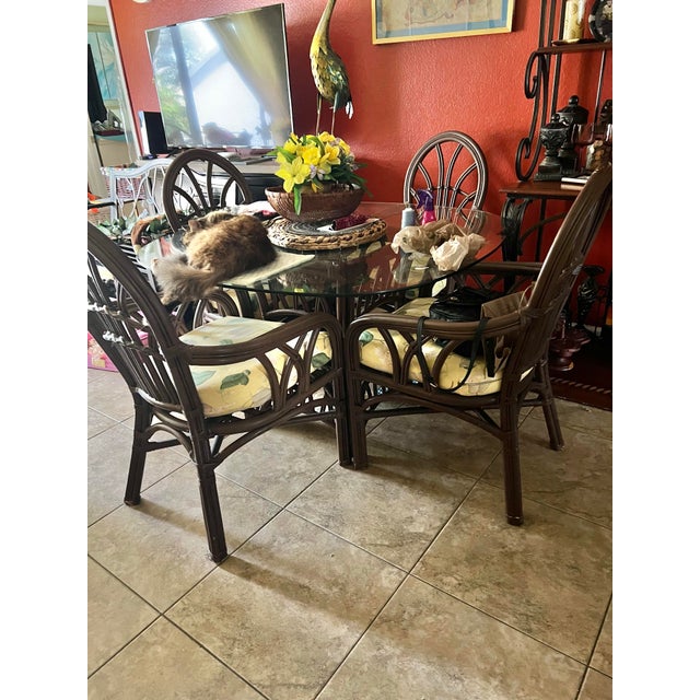 1970 Bamboo Round Glass Table and 4 Chairs For Sale - Image 9 of 9
