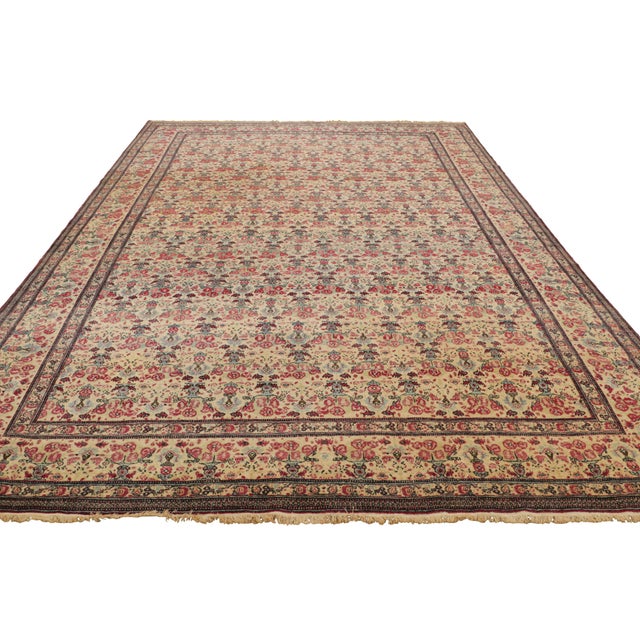 1900 - 1909 Antique Tehran Persian Rug in Cream With Red Floral Patterns | Rug & Kilim For Sale - Image 5 of 7