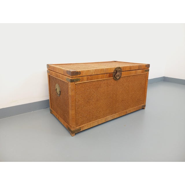 Vintage Trunk in Wood and Rattan, 1960s For Sale - Image 13 of 18