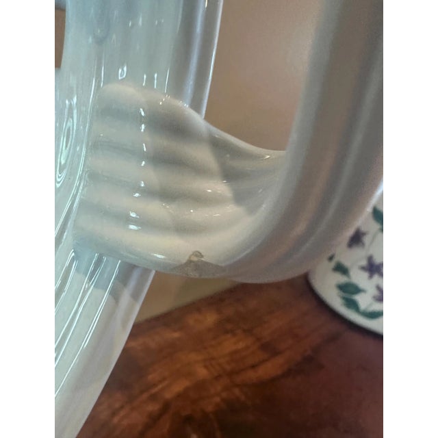 Vintage White Basket Weave Ceramic Tray Platter For Sale - Image 4 of 6