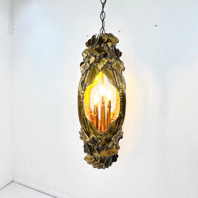 Brutalist 1970s Torch Cut Brass Brutalist Chandelier by Tom Greene for Feldman For Sale - Image 3 of 15