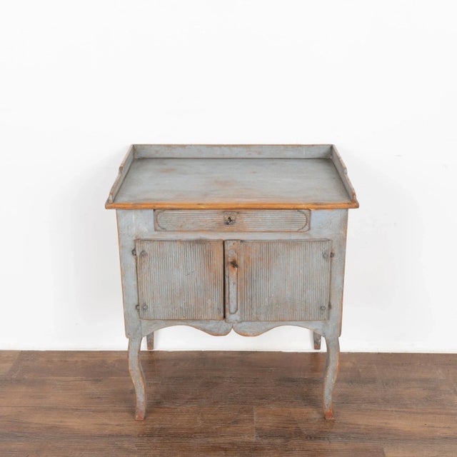 Traditional Original Blue Painted Small Cabinet or Nightstand, Sweden Circa 1860-80 For Sale - Image 3 of 11