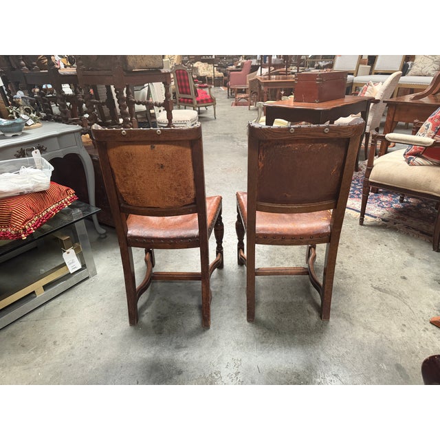 Set of 4 19th-Century English Cromwellian Leather & Oak Dining Chairs For Sale - Image 9 of 18