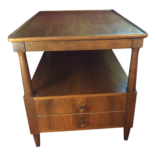 Mid Century Modern John Widdicomb Wood Side Table With Two Drawers