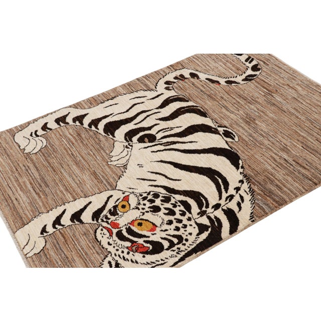 Rug & Kilim Rug & Kilim’s Contemporary Tiger Pictorial Rug in White and Black Tones For Sale - Image 4 of 7