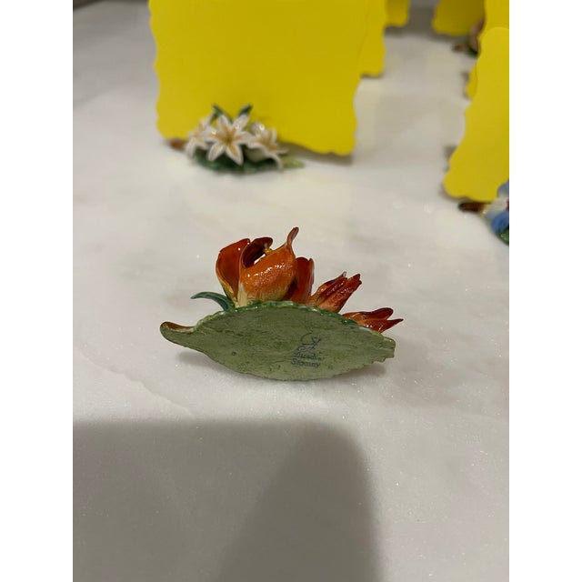 1970s Set of Dresden Porcelain Place Card Holders With Intricate Flowers - Set of 11 For Sale - Image 11 of 11