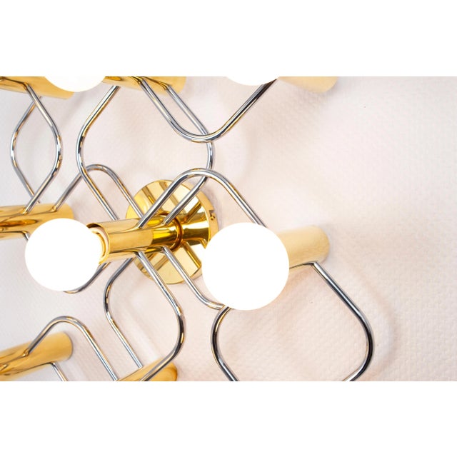 Leola Flush Mount in Brass & Chrome by Sciolari, Germany, 1970s For Sale - Image 4 of 7