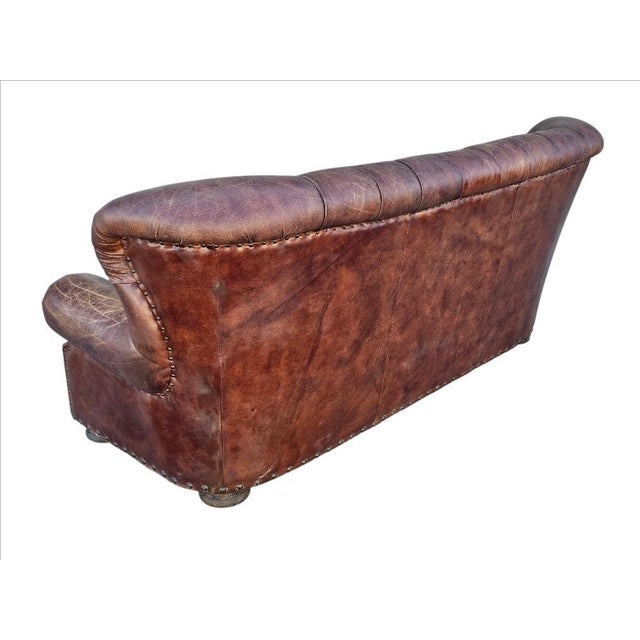 Contemporary Restoration Hardware Leather Churchill Tufted Sofa For Sale - Image 3 of 18