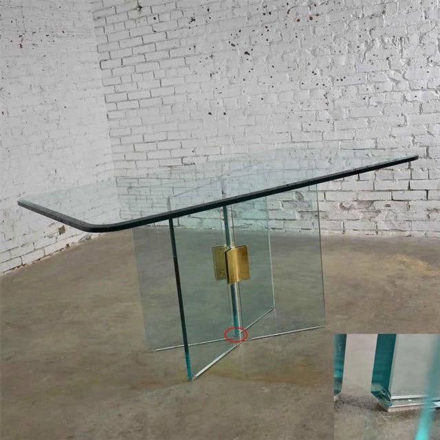 All Glass Dining Table With Brass Plated Connector Attributed to the Pace Collection For Sale - Image 10 of 13