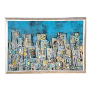 Original Leonardo Nierman Painting Arrabal Monumental 1958 Mid Century Modern Cityscape Oil on Leatherwood Masonite - 78” X 54”