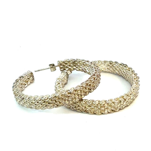 Tiffany and Co. Tiffany & Co Somerset Hoop Earrings 1.75" Sterling Silver Estate For Sale - Image 4 of 6