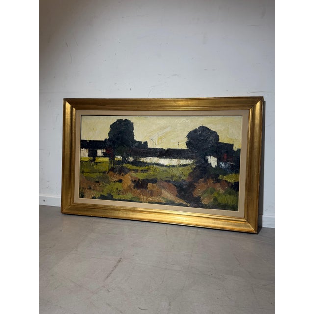 Original oil on canvas by Rik Herman, depicting a serene yet expressive landscape scene. The composition features a calm...