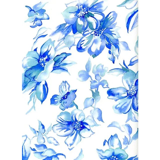 Original Blue and White Painting, Floral Summer Pattern Watercolor by Kathleen Ney For Sale