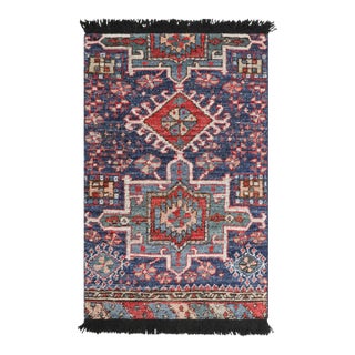 Rug & Kilim’s Tribal Rug in Blue and Red With Primitivist Geometric Patterns For Sale