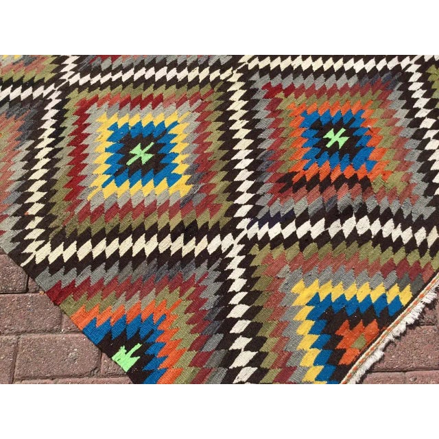 Army Green Vintage Diamond Design Kilim Rug - 66" X 93" For Sale - Image 8 of 10