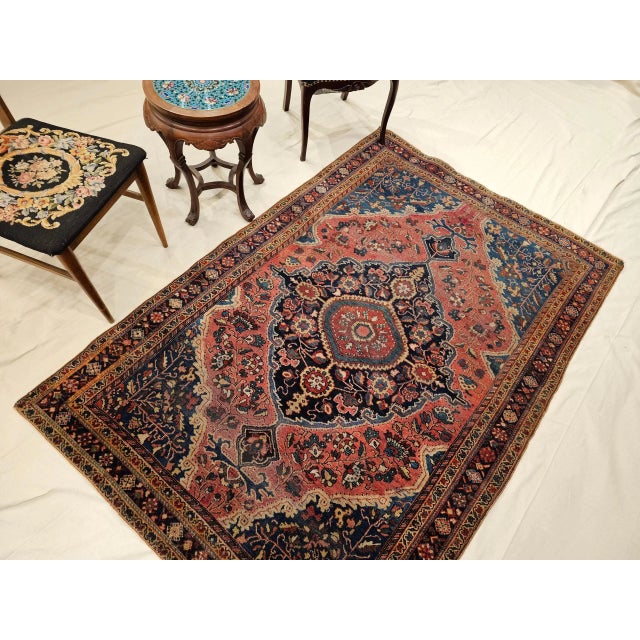 Vintage Persian Farahan Sarouk Rug, Handwoven Floral Pattern, Rust Red & Blue, 5’ X 7’ For Sale - Image 10 of 10