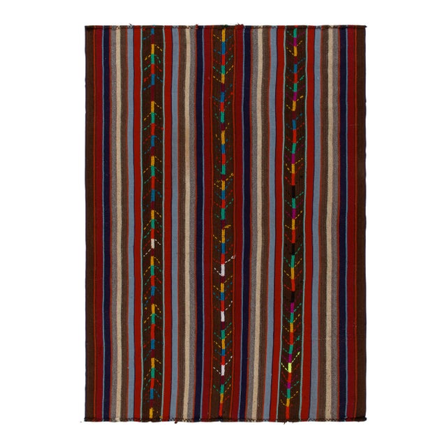 1950s Vintage Chaput Kilim Rug in Beige-Brown, Red, Multicolor Stripes For Sale