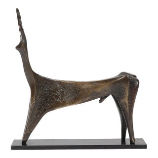Mid-Century Modernist Bronze Deer Sculpture Signed Aharon Bezalel For Sale