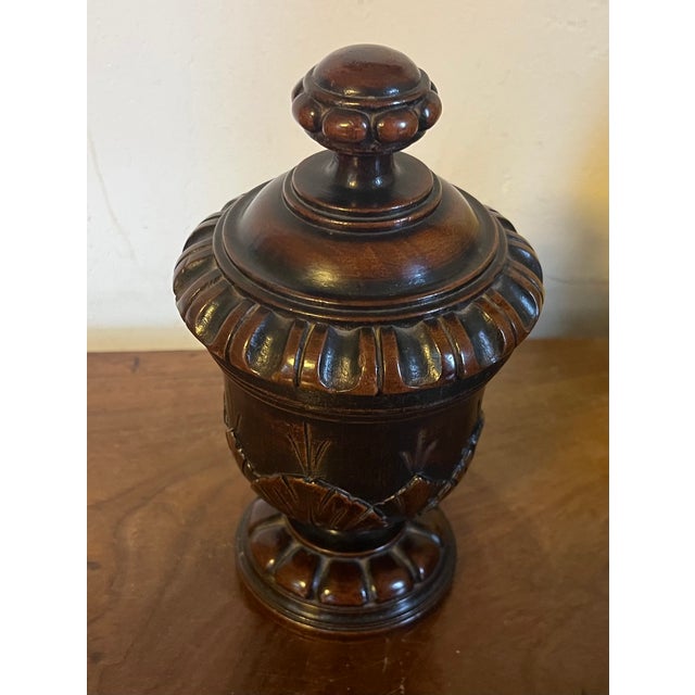 English Antique 19th Century English Regency Carved Treen Mahogany Urn For Sale - Image 3 of 12