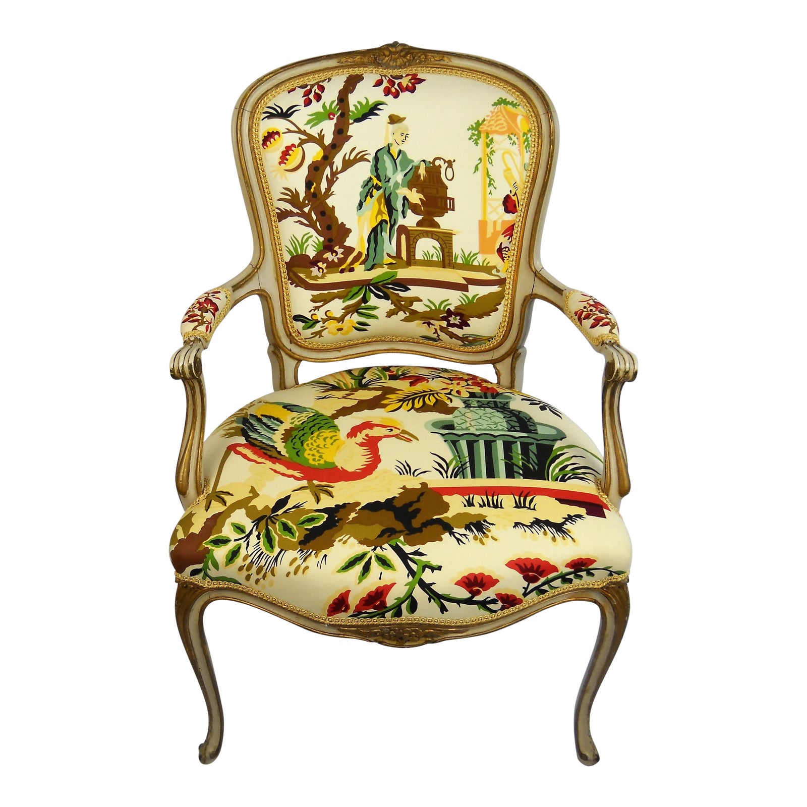 Chinoiserie Toile Fauteuil Accent Chair Chairish