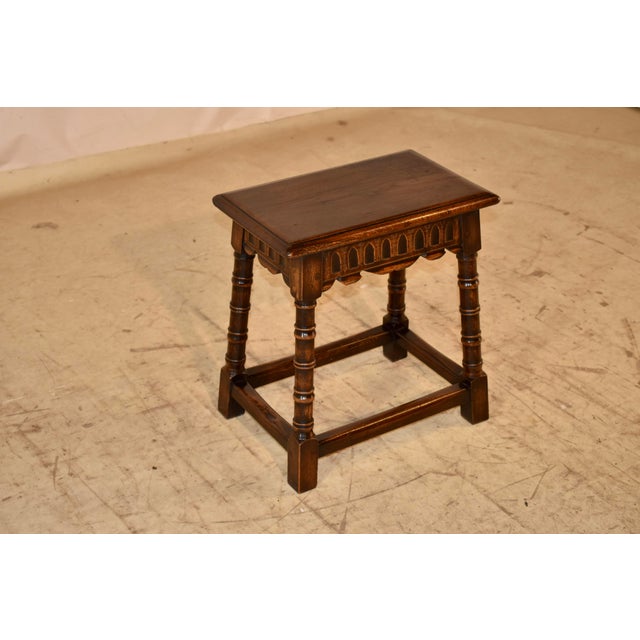 Victorian 19th Century English Oak Carved Joint Stool For Sale - Image 3 of 7