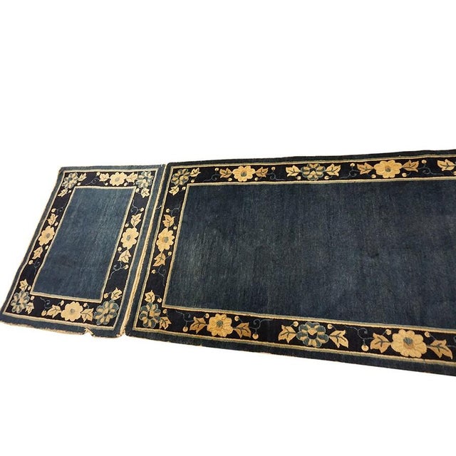 1920s 1920s Navy Blue Solid Minimalist Deco Antique Chinese Peking Runner Rug For Sale - Image 5 of 11