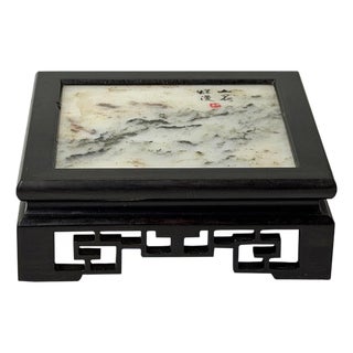 Square Dream Stone Inlaid Dark Brown Openwork Frame Display Stand For Sale