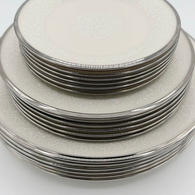 Ivory Vintage Lenox Moonspun Ivory & Platinum Dinnerware, Service for 6, Set of 18 For Sale - Image 8 of 11
