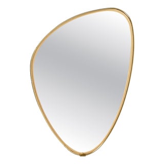 Mid-Century Italian Asymmetric Brass Wall Mirror, 1950s For Sale