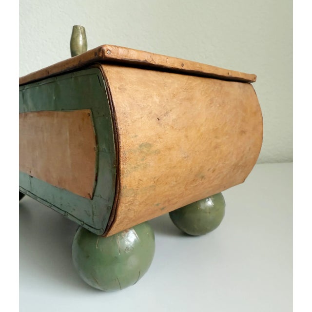 Metal Vintage Goat Leather Wrapped Folk Art Box For Sale - Image 7 of 11