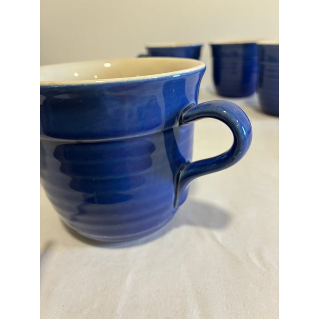 Mid-Century Modern Vintage Emile Henry France Cobalt Blue Ribbed Mugs, Set of 4 For Sale - Image 3 of 8