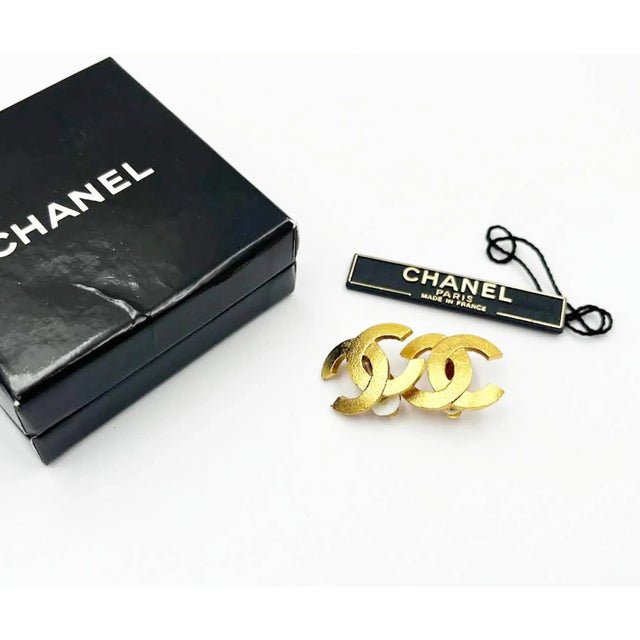 Contemporary Chanel Gold Plated Gold Matte Texture Clip on Earrings - 2 Pieces For Sale - Image 3 of 5