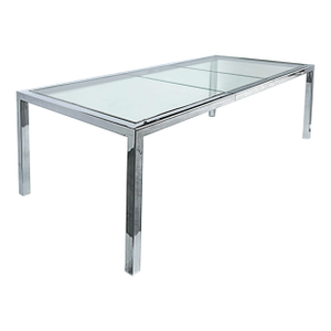 Vintage Milo Baughman Dia Chrome, Glass Dining Table, Expandable With Leaf