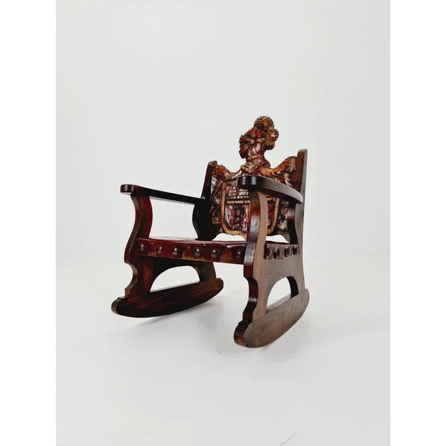Antique Spanish Hand-Carved Wood Rocking Armchair, 1900s For Sale - Image 4 of 18