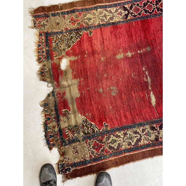 Red Late 19th Century Late 19th Century Ancient Kurdish Reds Aubergine & Emerald Green Runner Rug 4.3 X 11.10 For Sale - Image 8 of 12