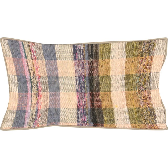 1960s Turkish Rag Pillow. Sewn with fragments of vintage hand made Anatolian cotton & linen kilims. Fiber fill. 523018