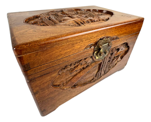 Vintage Hand-Carved Chinese Wood Box Asian Decor