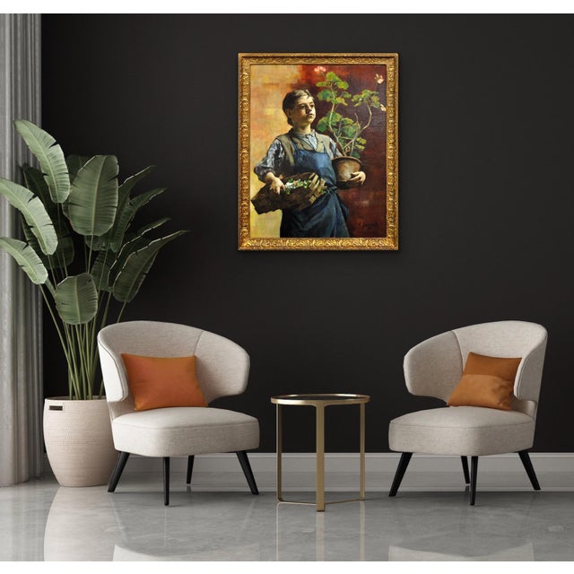 Francois Gailliard, Le Petit Jardinier with Geraniums, 1887, Oil on Canvas For Sale - Image 18 of 18
